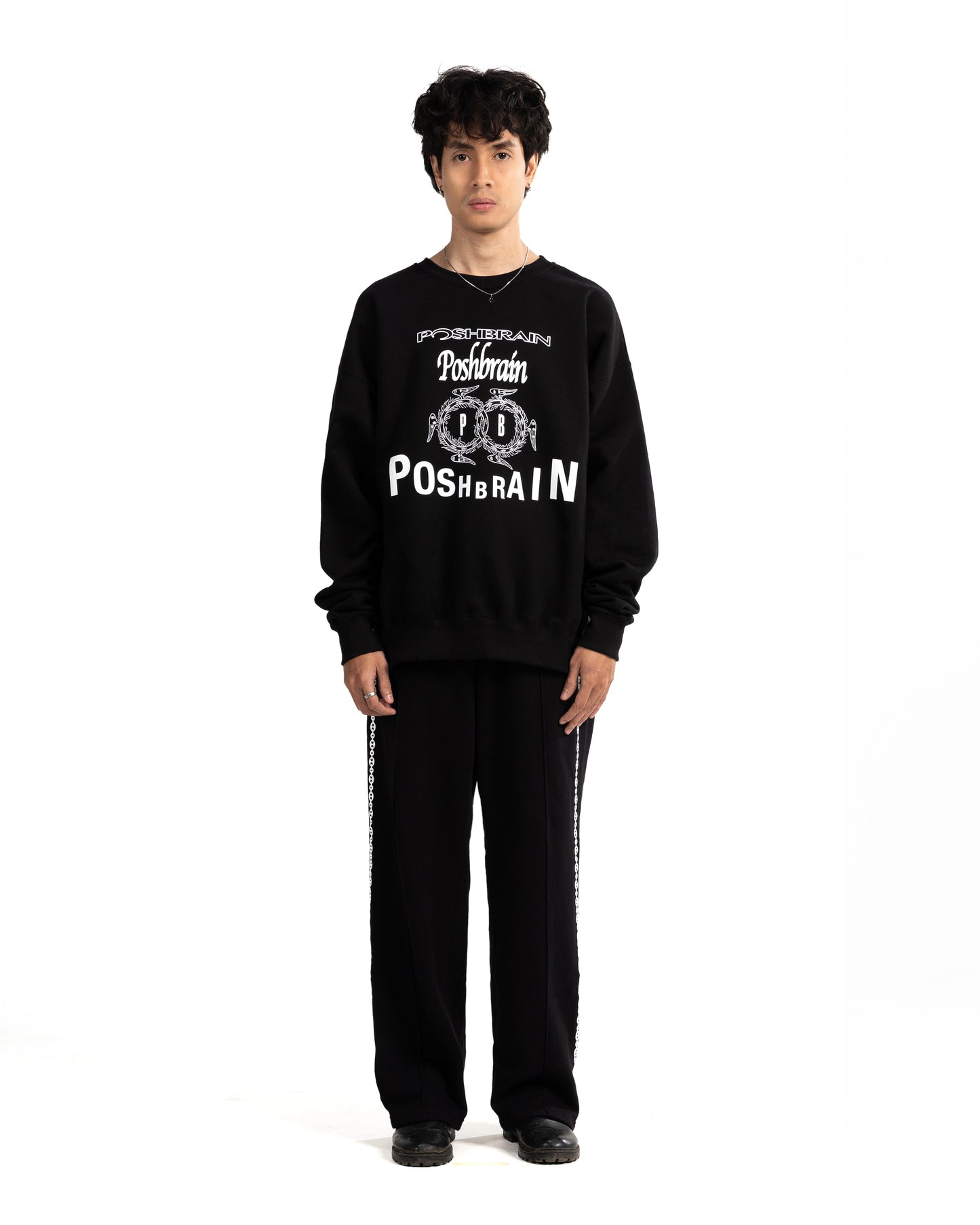 WORKS SIDE ZIPPER CREWNECK - BLACK