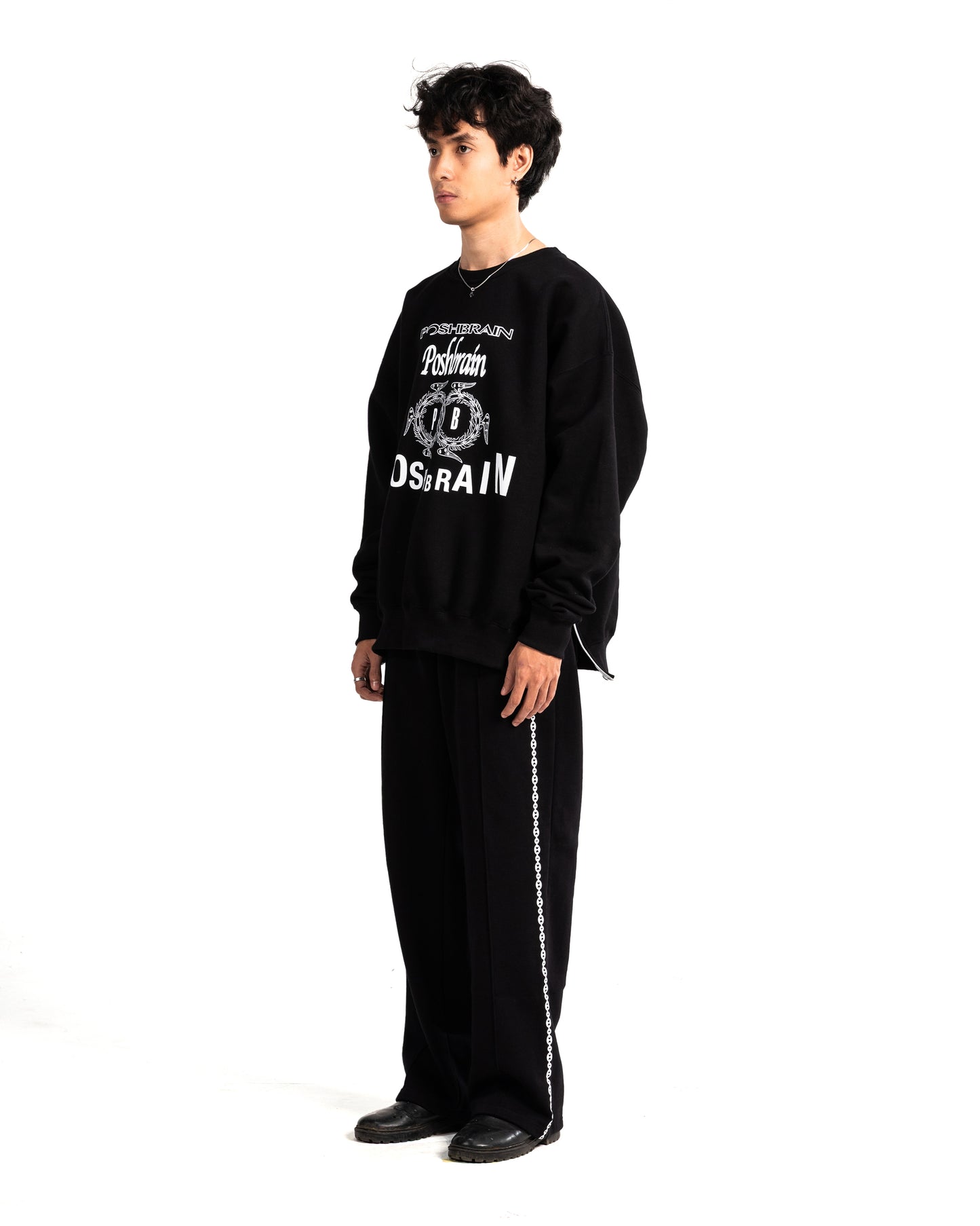 WORKS SIDE ZIPPER CREWNECK - BLACK