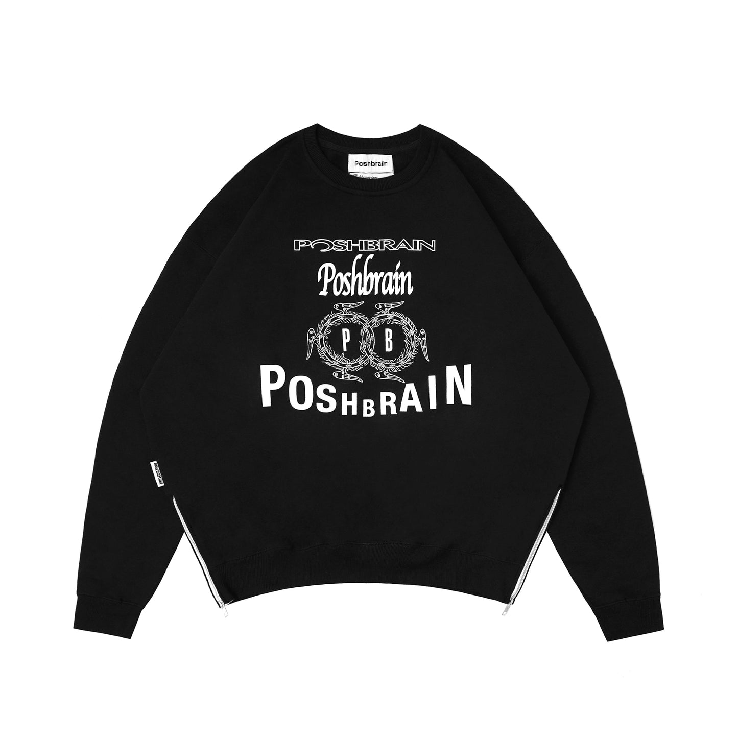 WORKS SIDE ZIPPER CREWNECK - BLACK