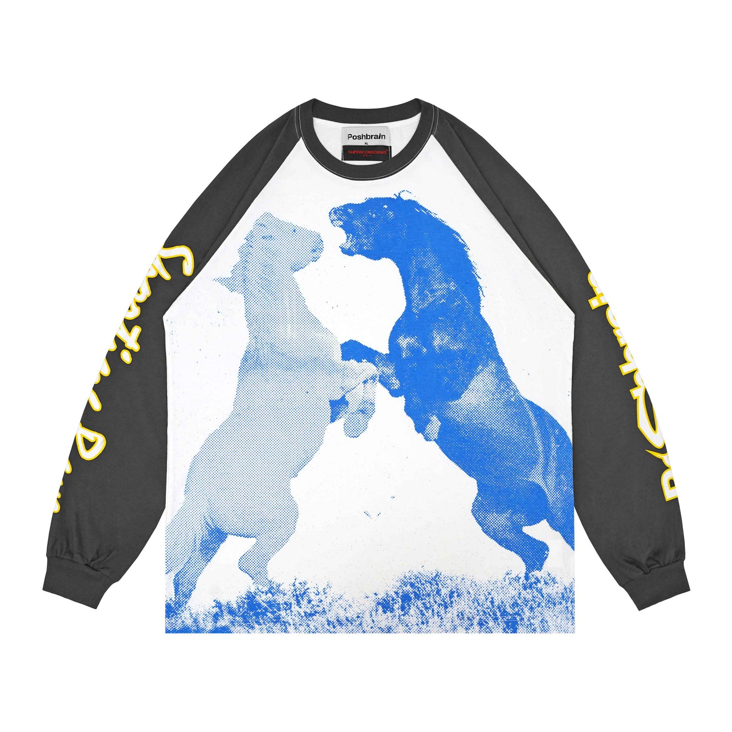 POSHBRAIN "Cowbois" White & Grey Tee